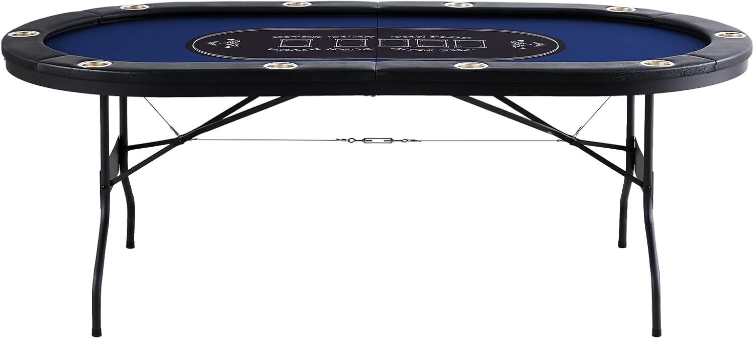 VEVOR 10 Player Poker Table Foldable, Portable Folding Card Board Game Table, Blackjack Texas Holdem Table with Padded Rails and Stainless Steel Cup Holders,Blue (84 in), Casino Leisure Table