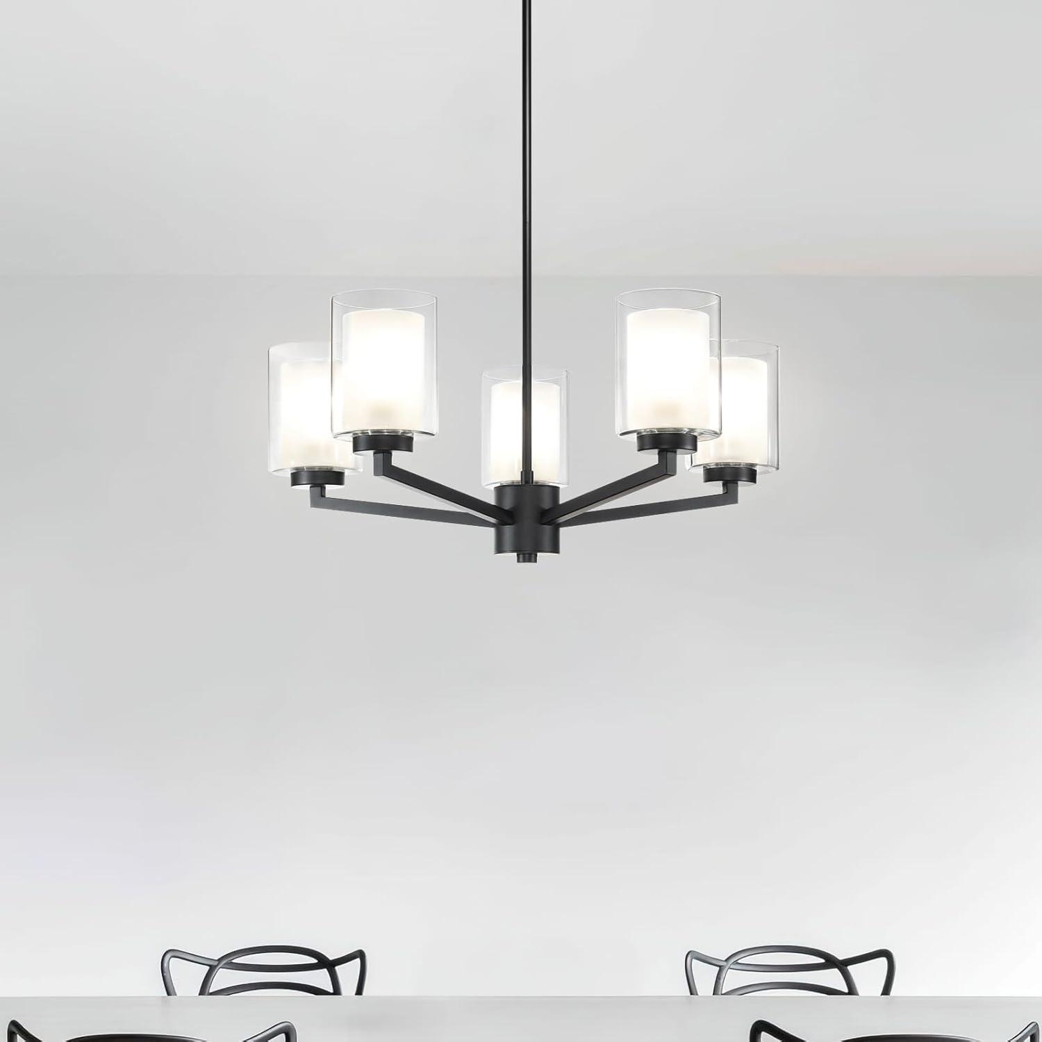 Matte Black 5-Light Adjustable Chandelier with Clear Glass Shades