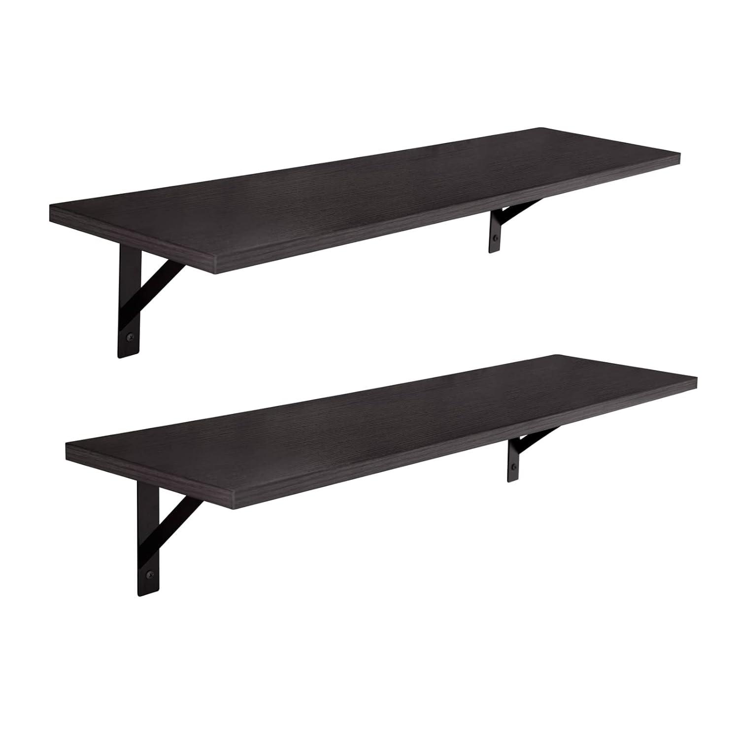 DINZI LVJ Long Wall Shelves, 31.5 Inch Wall Mounted Shelves Set of 2, Easy-to-Install, Wall Storage Ledges with Sturdy Metal Brackets for Living Room, Bathroom, Bedroom, Kitchen, Espresso