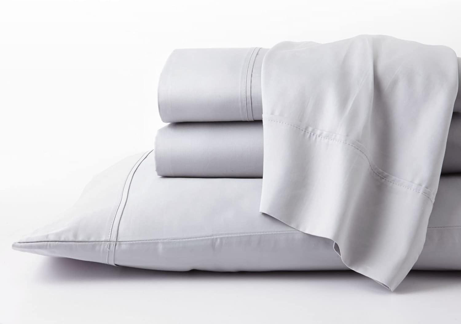 GhostBed Supima Cotton and Tencel Deep Pockets Luxury Sheet Set – Wrinkle Resistant and Cooling Queen, Gray