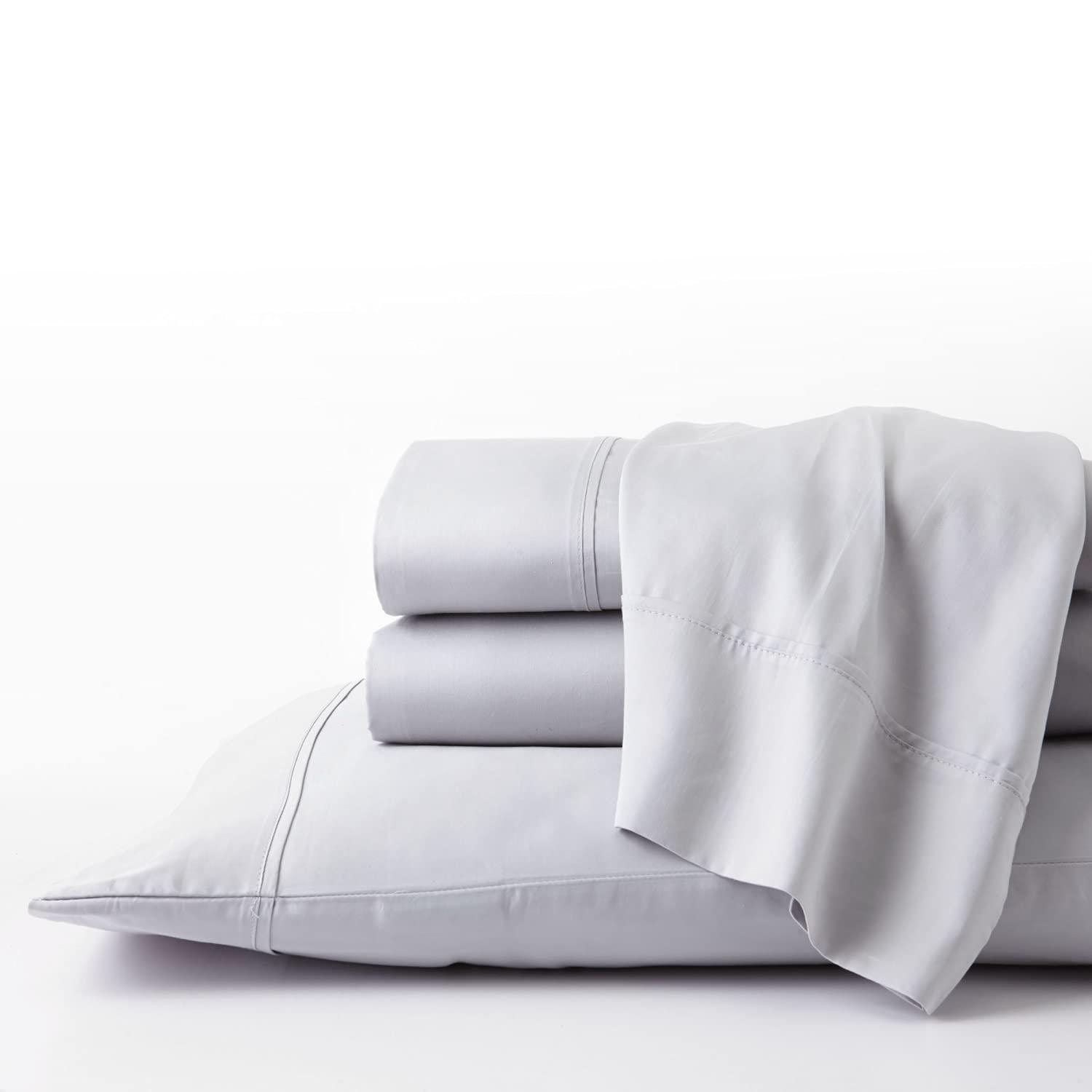 GhostBed Supima Cotton and Tencel Deep Pockets Luxury Sheet Set – Wrinkle Resistant and Cooling Queen, Gray