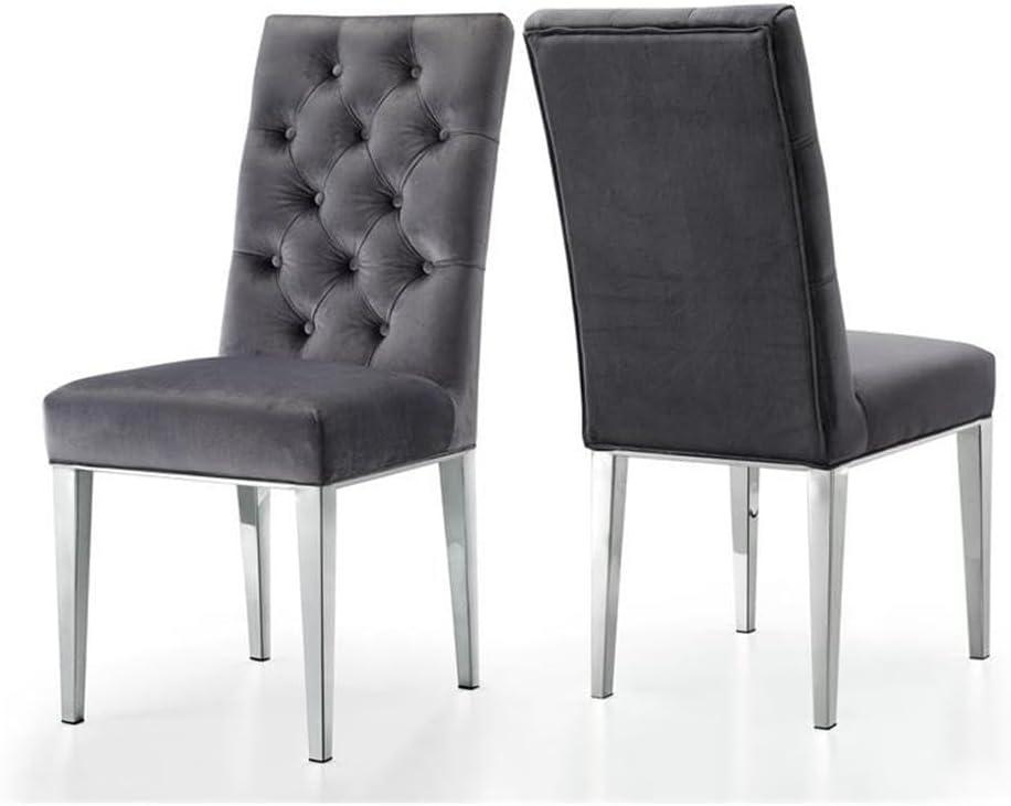 Elegant Grey Velvet Parsons Side Chair with Chrome Metal Base