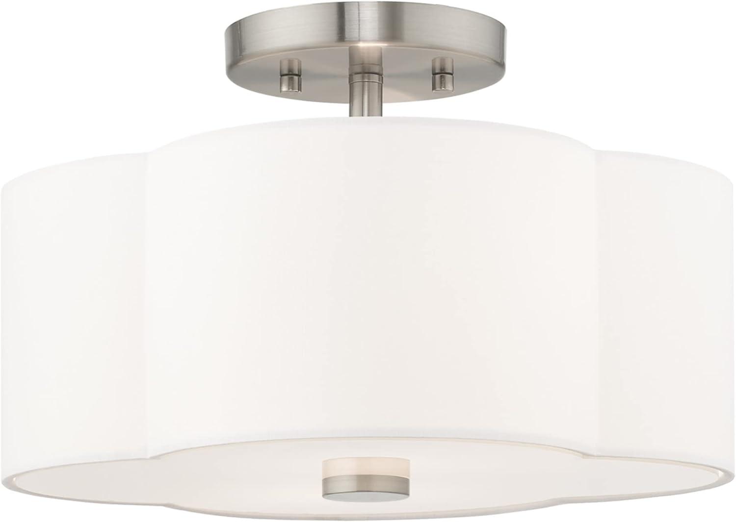 Chelsea Brushed Nickel 2-Light Indoor/Outdoor Flush Mount with Off-White Shade