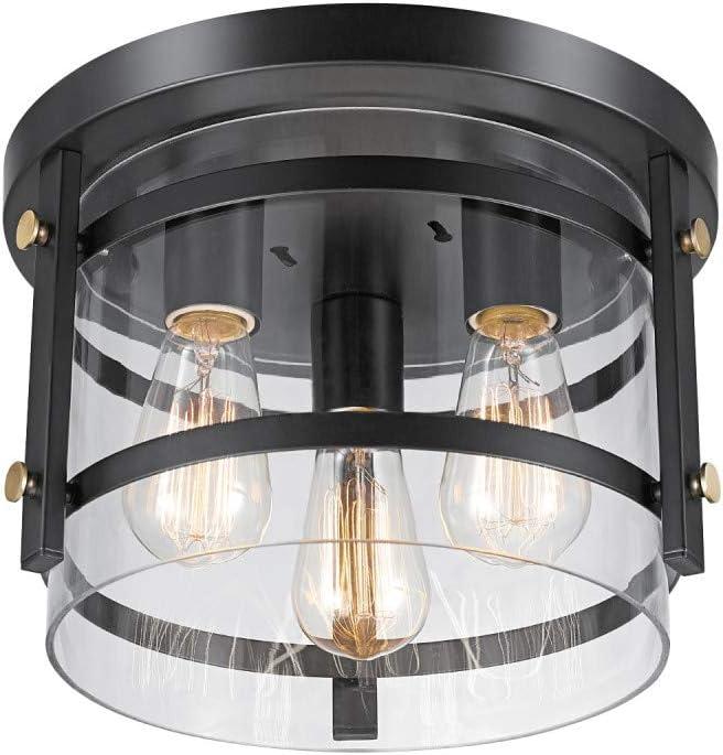 Wexford 3-Light Dark Bronze and Clear Glass Flush Mount