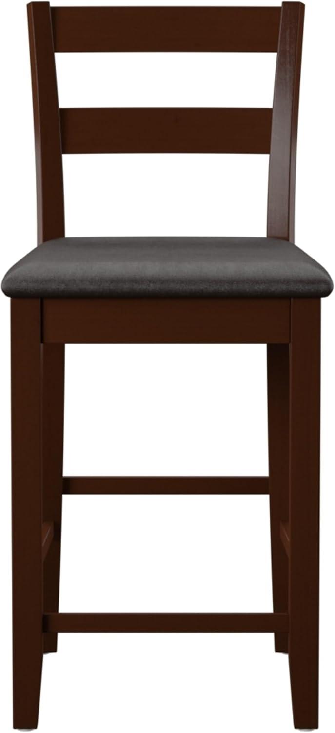 Triena Soho 24" Padded Seat Faux Leather Counter Height Barstool Hardwood/Espresso - Linon: Rubberwood Frame, Ladder-Back Design