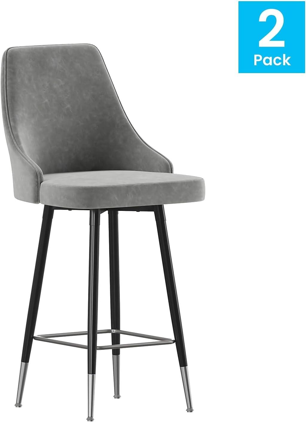 Flash Furniture Commercial Gray LeatherSoft Counter Height Stools with Chrome Accents - 2 Pack