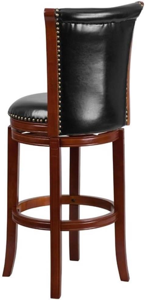 Flash Furniture Vestina 30'' High Dark Chestnut Wood Barstool with Panel Back and Black LeatherSoft Swivel Seat