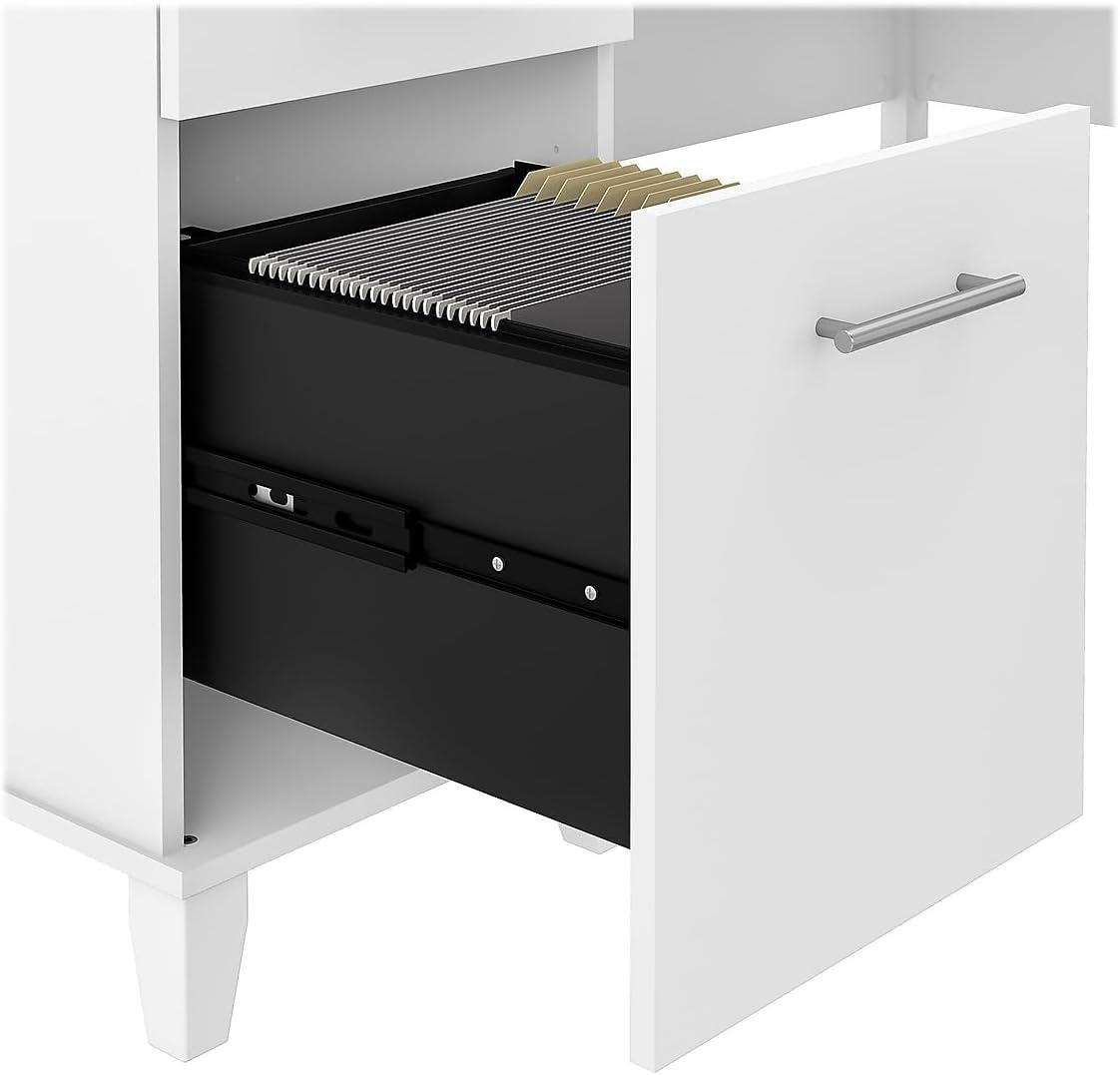 Bush Furniture Somerset 60 in L Desk with Hutch, Keyboard Tray, File and Storage in White