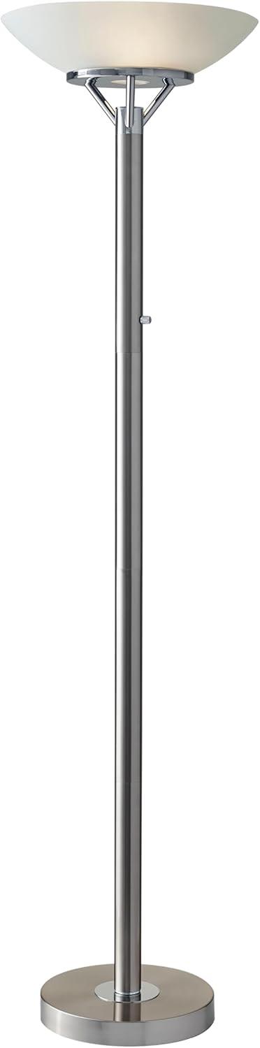 71.5" Expo Floor Lamp Silver - Adesso: ETL Listed, Metal Body, Glass Shade, 2 Sockets, Modern Design