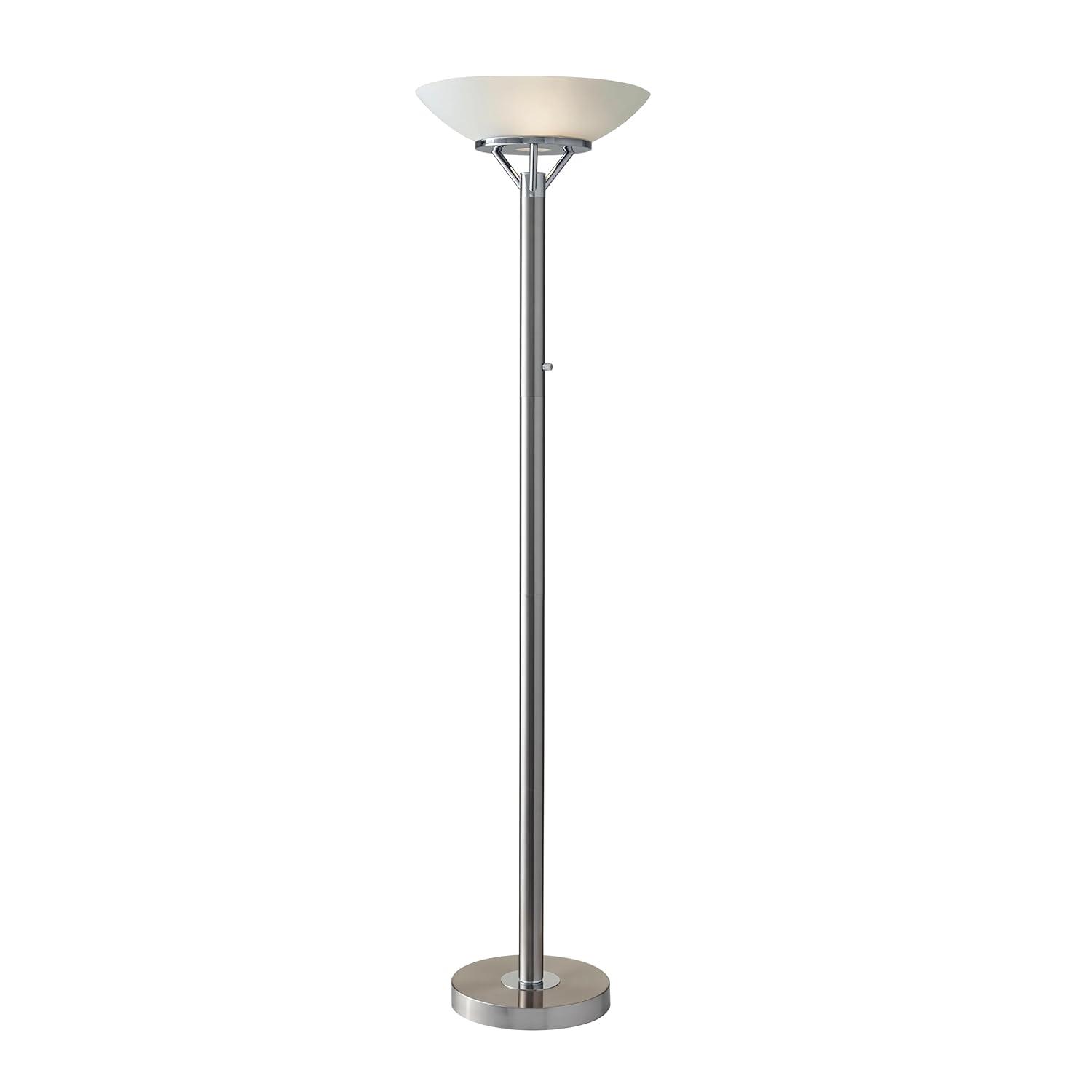 71.5" Expo Floor Lamp Silver - Adesso: ETL Listed, Metal Body, Glass Shade, 2 Sockets, Modern Design