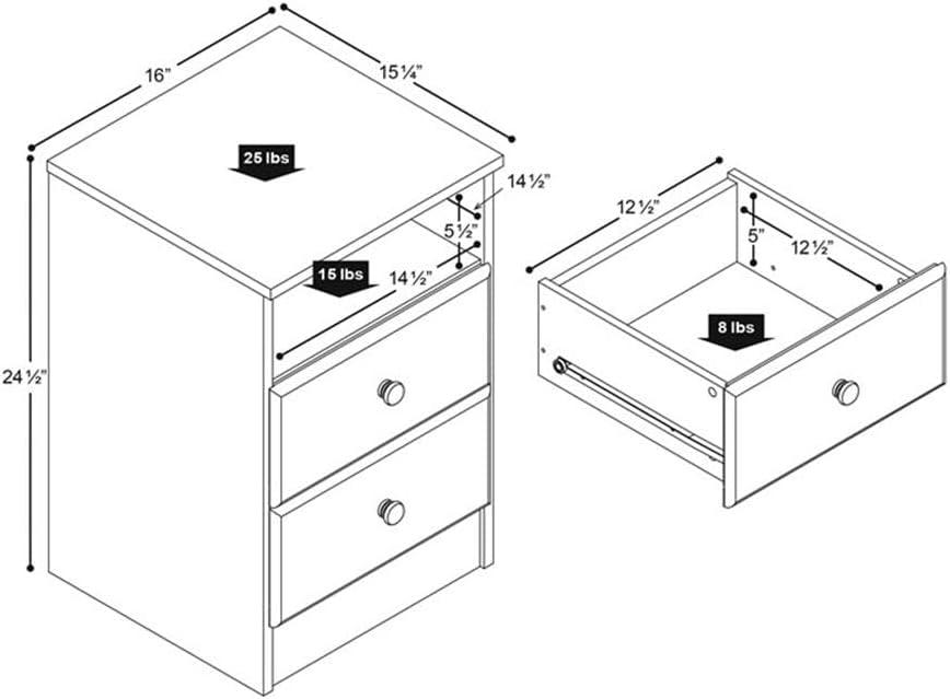 Prepac Astrid 2-Drawer Nightstand with Open Shelf, Drifted Gray