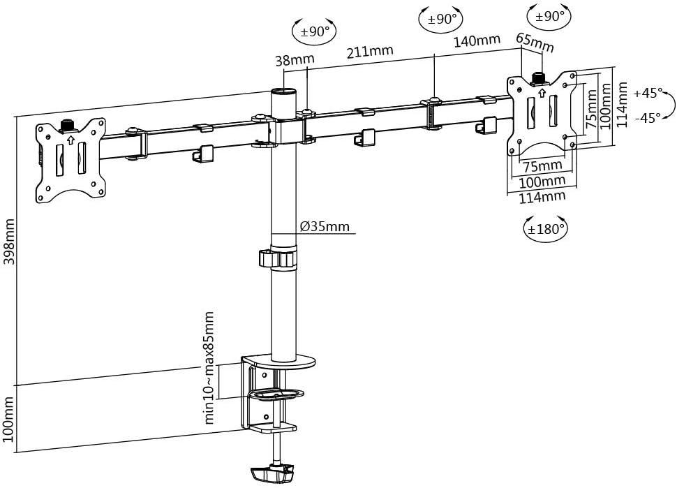 Black Steel Dual Monitor Desk Mount with Easy Clamp
