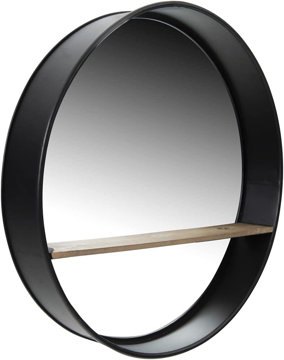 24" Metal/Wood Wall Mirror with Shelf Black - 3R Studios: No Assembly, Modern Decor