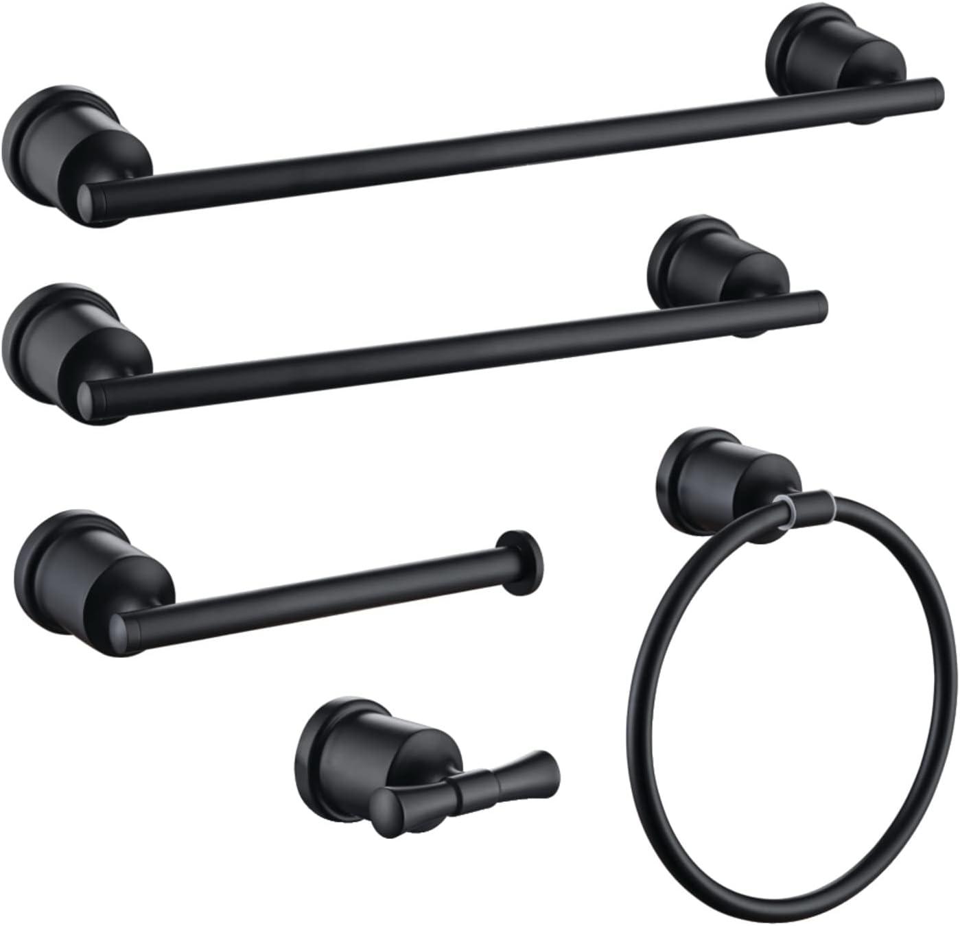 Matte Black Stainless Steel 5-Piece Bathroom Hardware Set