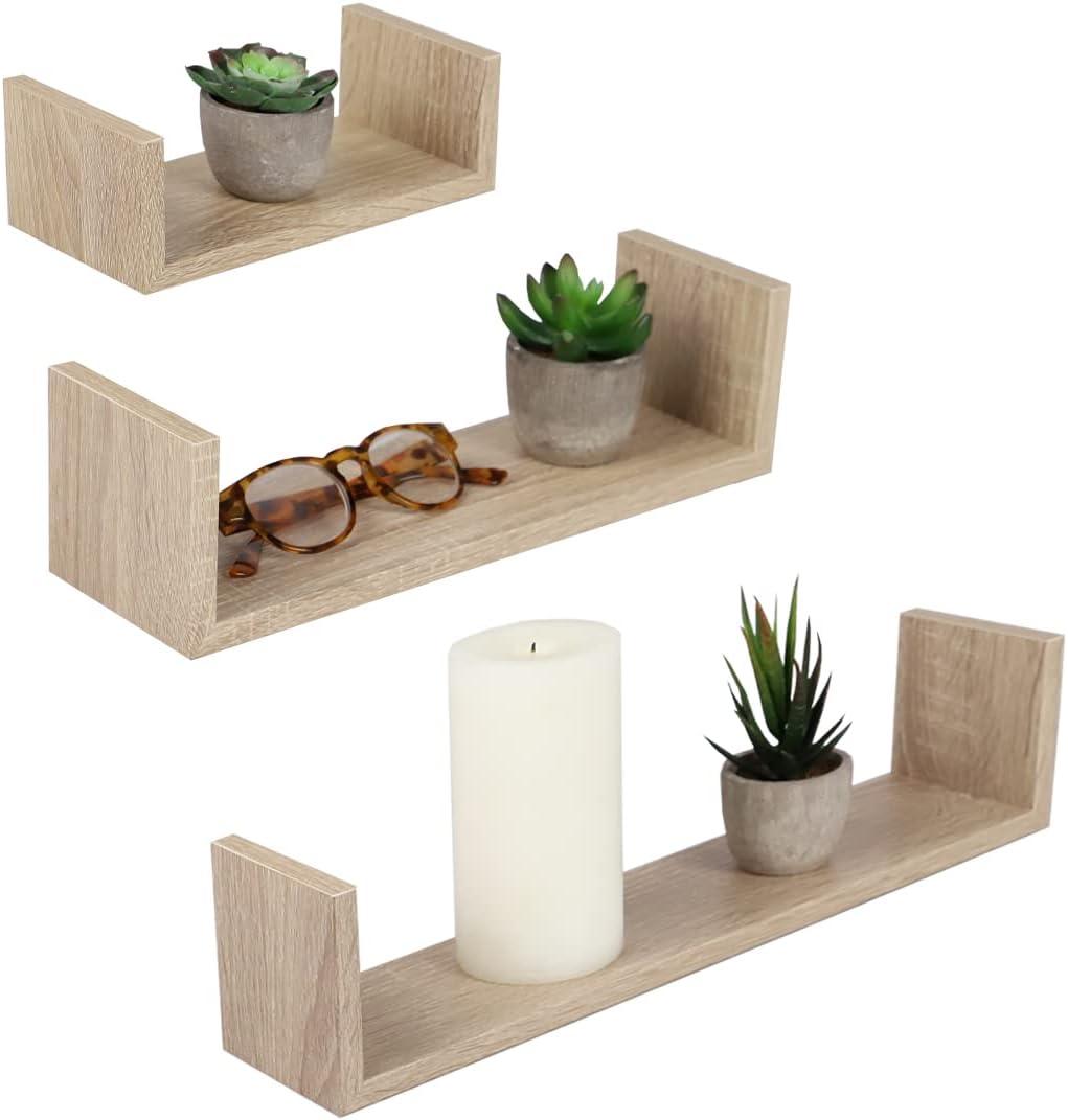 Home Basics Floating Wood Shelf, (Set of 3), Oak