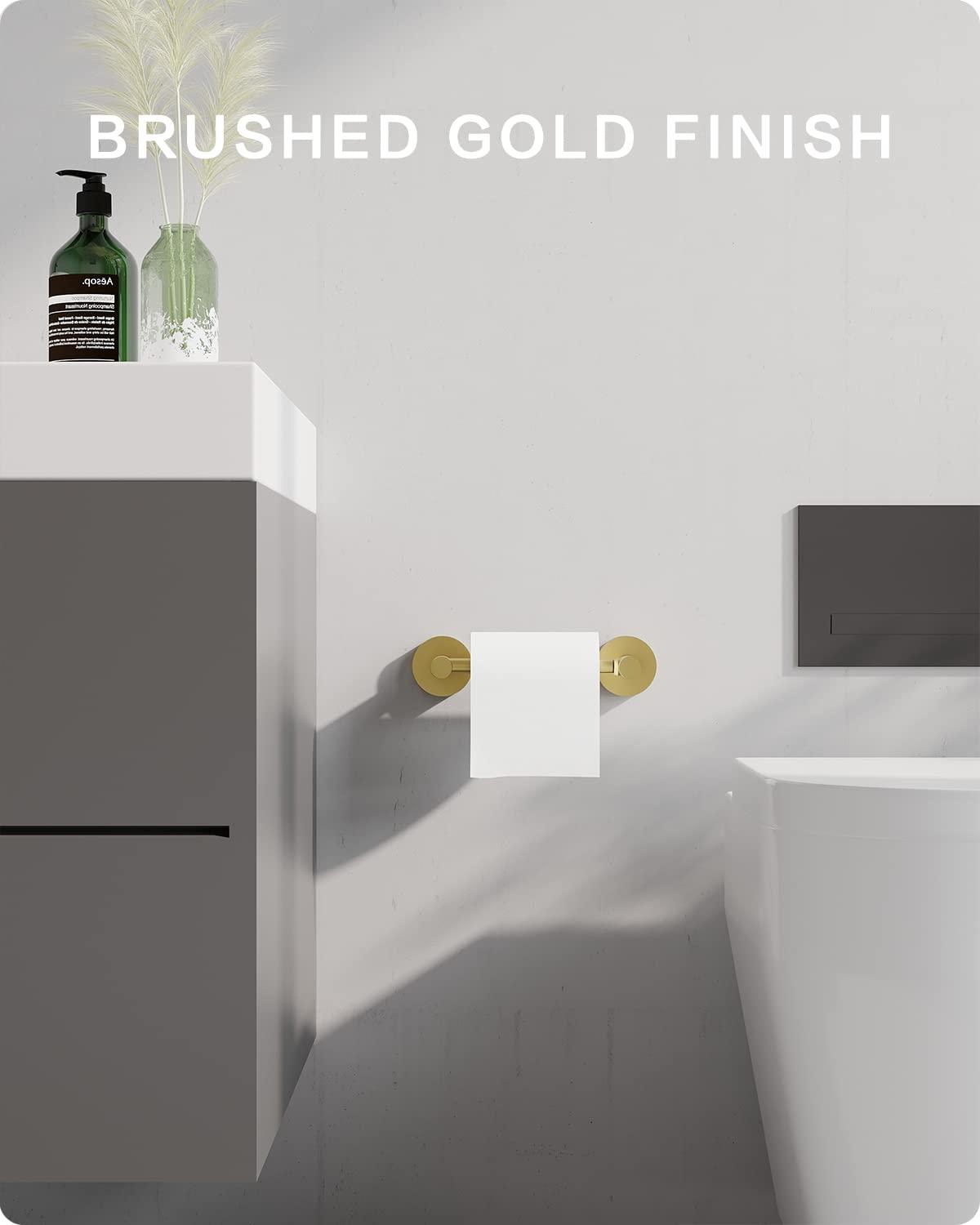 Fixsen Gold Toilet Paper Holder Bathroom Double Post Pivoting Tissue Roll Holder Stainless Steel and Zinc Alloy Wall Mount Detachable (Gold, 1)