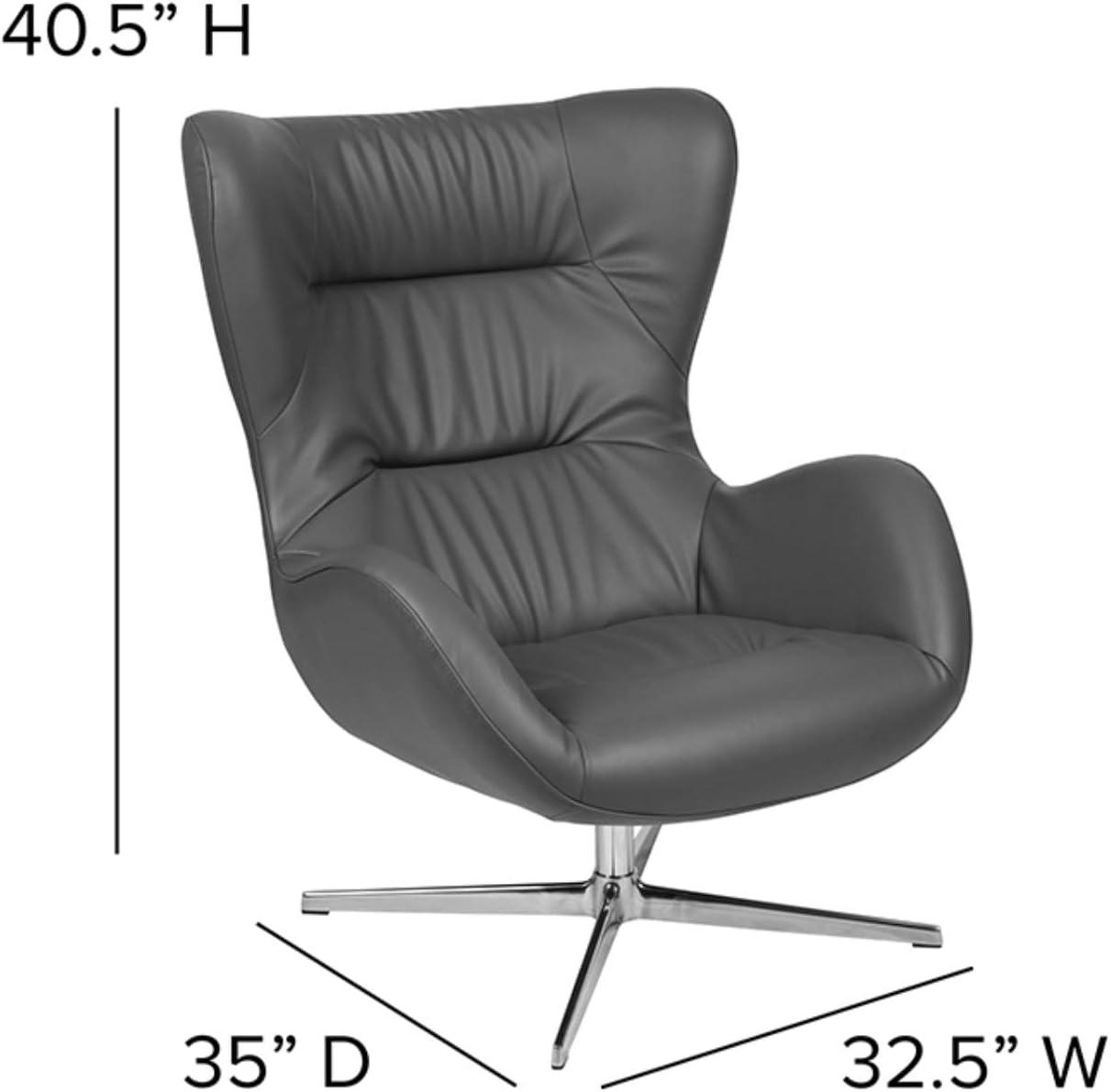 Flash Furniture Gray LeatherSoft Swivel Wing Chair