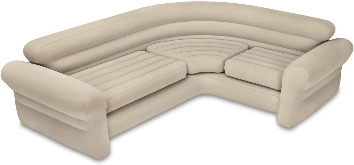 Intex Inflatable Corner Living Room Air Mattress Sectional Sofa Couch, Beige