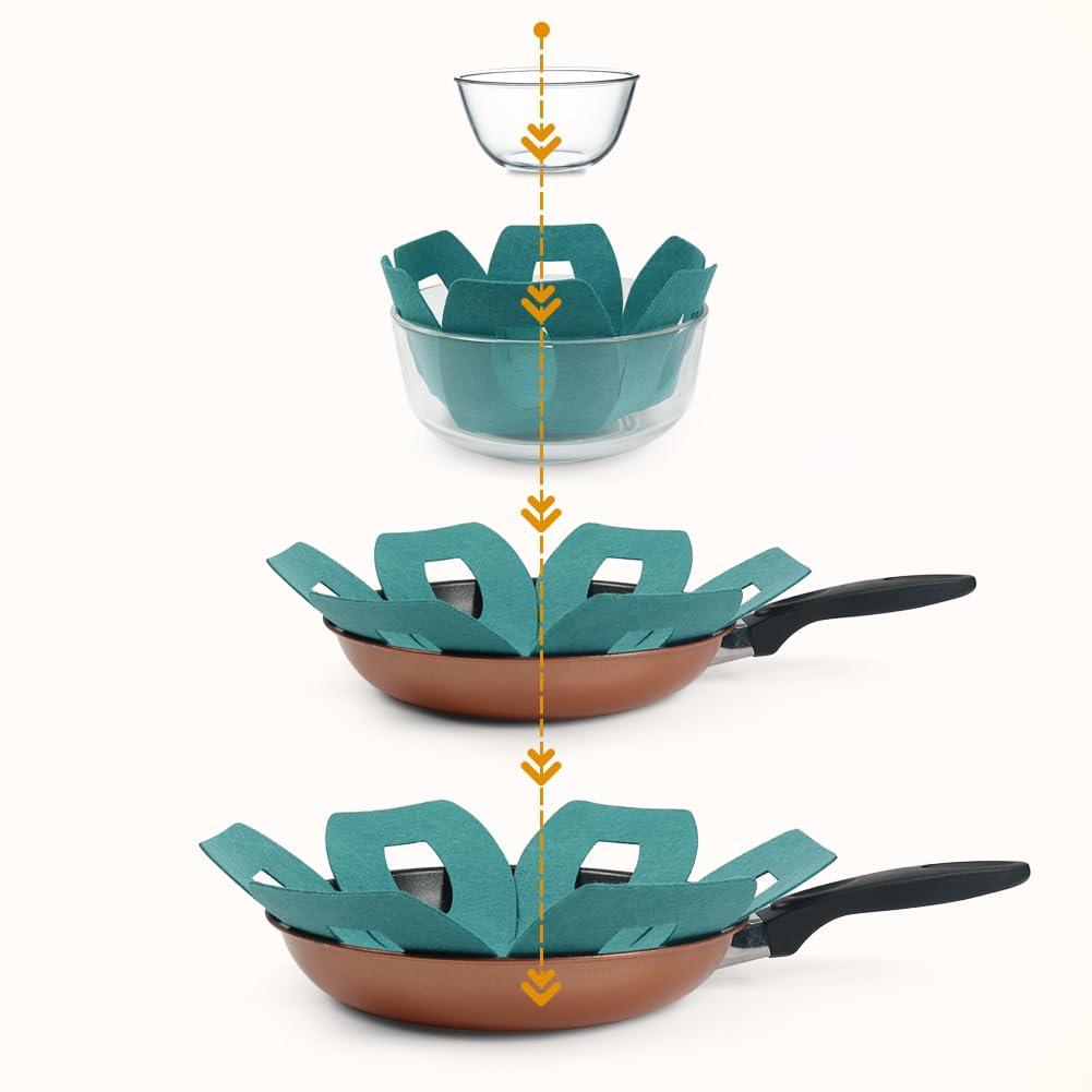 12Pcs Pot and Pan Protectors, Felt Pan Protector Pads, Cyan Pot Separators Protectors for Stacking and Protecting Your Cookware