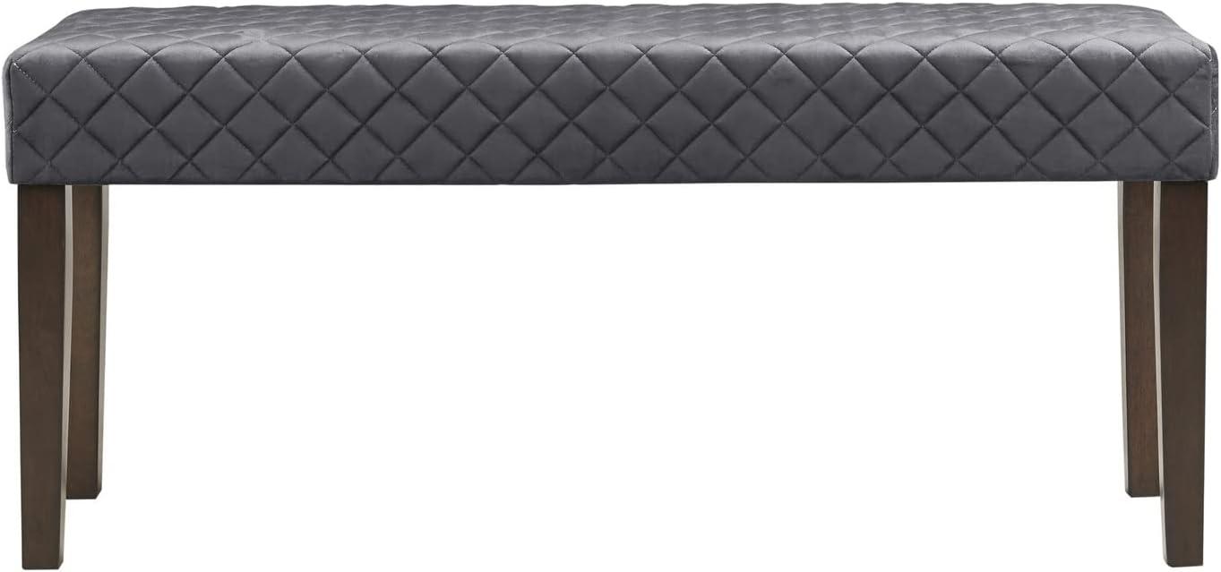 Cheshire Gray Diamond Quilted Upholstered Accent Bench with Moroccan Wood Legs