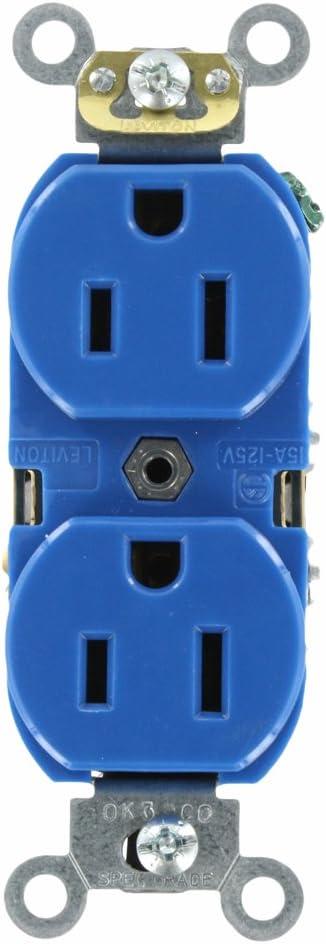 Leviton 5262-SBU Duplex Receptacle Contractor Pack Industrial Grade 5-15R 15A 125V BandS 8 Hole Feed-Thru Wired - Blue (Contactor Pack of 10)