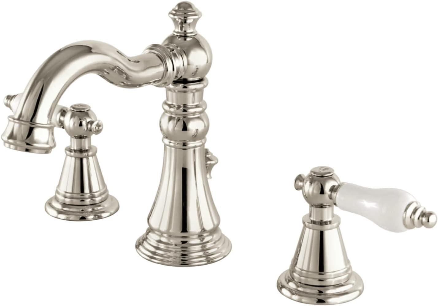 Kingston Brass English Classic Two-Handle 3-Hole Deck Mount Widespread Bathroom Faucet with Brass Pop-Up Drain