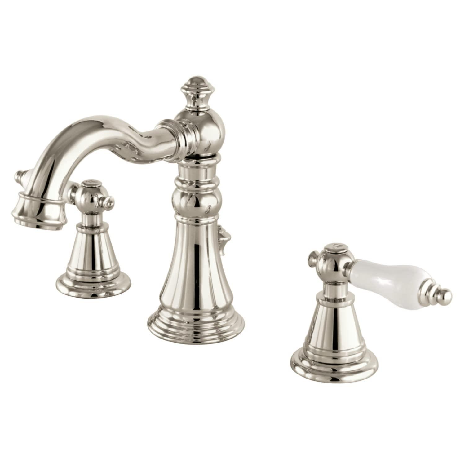 Kingston Brass English Classic Two-Handle 3-Hole Deck Mount Widespread Bathroom Faucet with Brass Pop-Up Drain