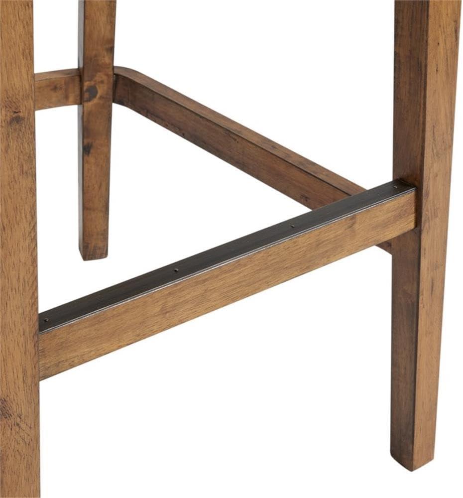 Alaterre Ellie Bar Height Stool, Back, Swivel Seat, Brown, Upholstered Padded Seat, Rubberwood Frame, Steel Memory Return Mechanism, Dimensions 19 in. W x 22 in. D x 46 in. H, Footrest, Metal Kick Plate