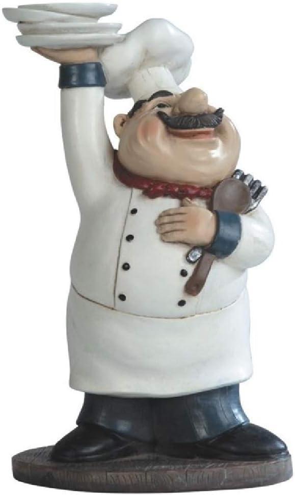 Charming Chef Holding Plates White and Black Figurine