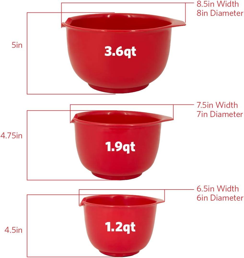 Red Plastic Nesting Mixing Bowls with Pour Spout, Set of 3