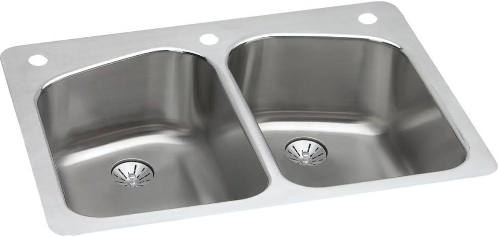 Elkay Lustertone Classic Stainless Steel 33" x 22" x 9", Equal Double Bowl Dual Mount Sink with Perfect Drain