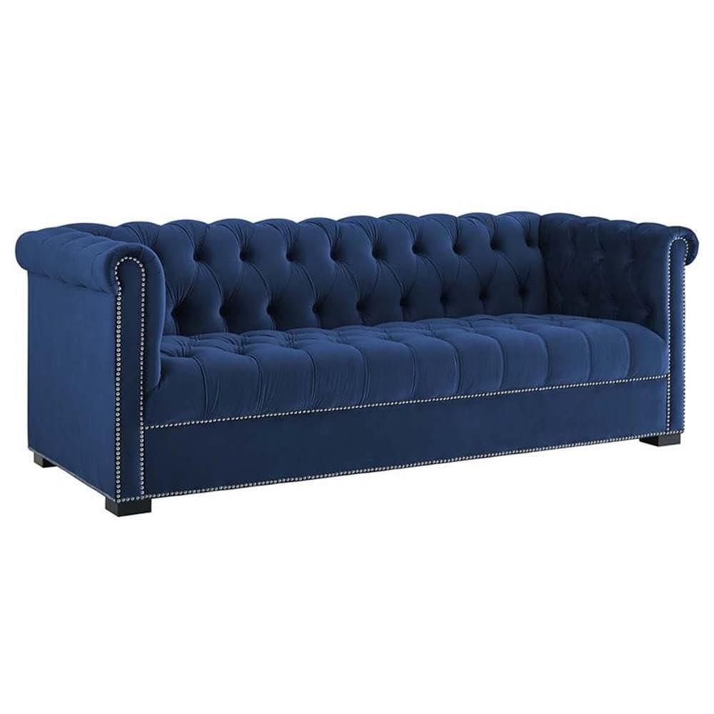 Modway Heritage Performance Velvet Sofa in Midnight Blue