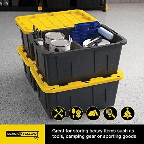 27-Gallon Black and Yellow Stackable Plastic Storage Containers with Lids