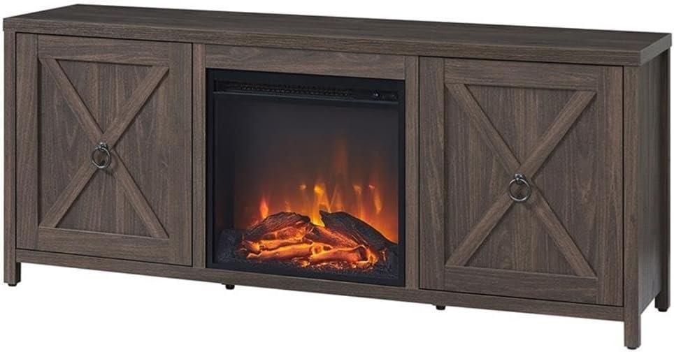 Evelyn&Zoe Granger Rectangular TV Stand with Log Fireplace for TV's up to 65", Black