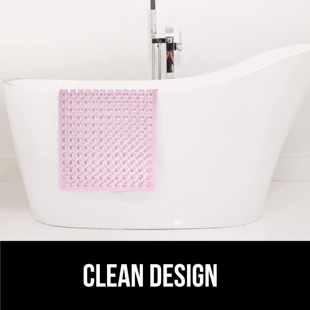 GORILLA GRIP Patented Bathtub Mat, Hundreds of Suction Cups, 35x16 Size, Light Pink Translucent