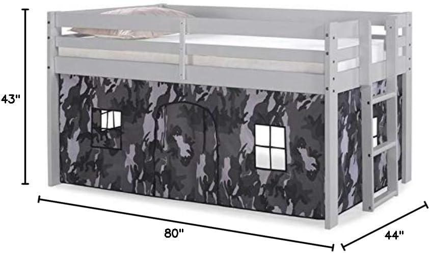 Alaterre Jasper Twin Junior Loft Bed, Dove Gray Frame and Gray Camouflage Bottom Playhouse Tent