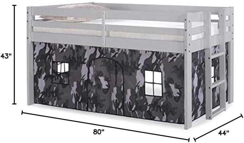 Alaterre Furniture Jasper Twin Junior Loft Bed, Dove Gray Frame and Gray Camouflage Bottom Playhouse Tent