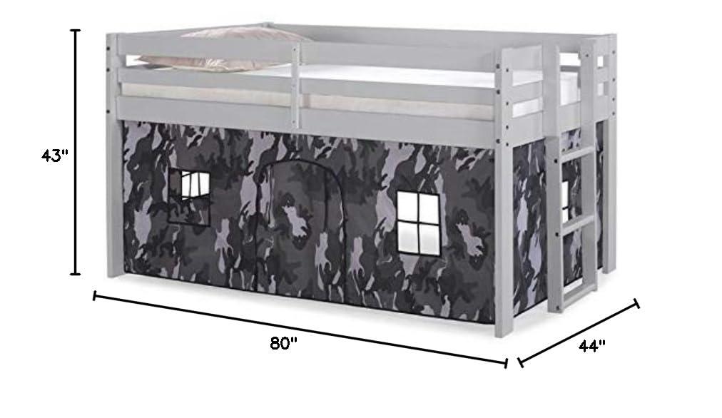 Alaterre Furniture Jasper Twin Junior Loft Bed, Dove Gray Frame and Gray Camouflage Bottom Playhouse Tent