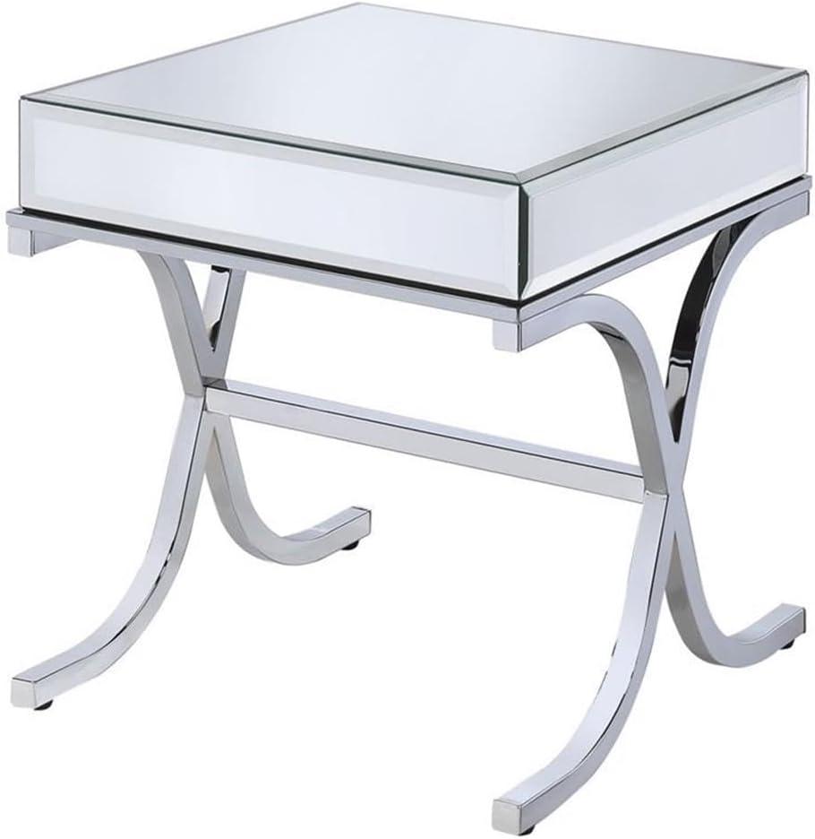 Hillbrand Mirrored Glass Top Cross Legs End Table