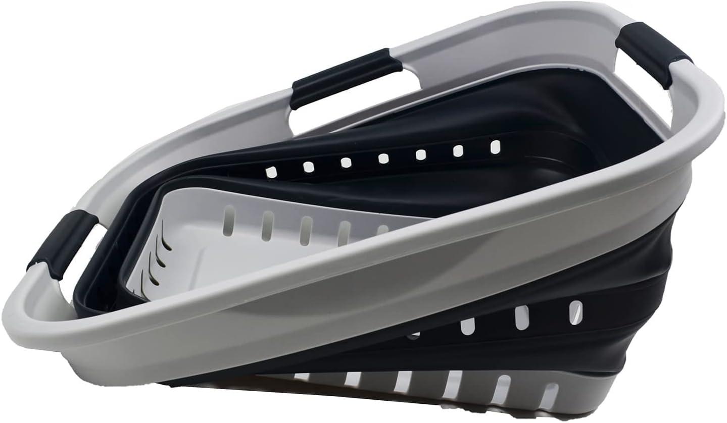 SAMMART 30L (8 gallon) Collapsible 3 Handled Plastic Laundry Basket, Grey/Slate Grey