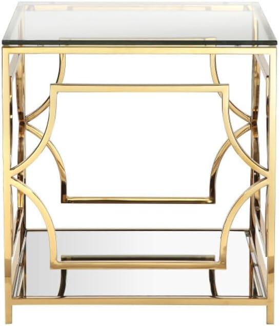 American Home Classic Edward Modern Metal/Glass Side Table in Brushed Brass