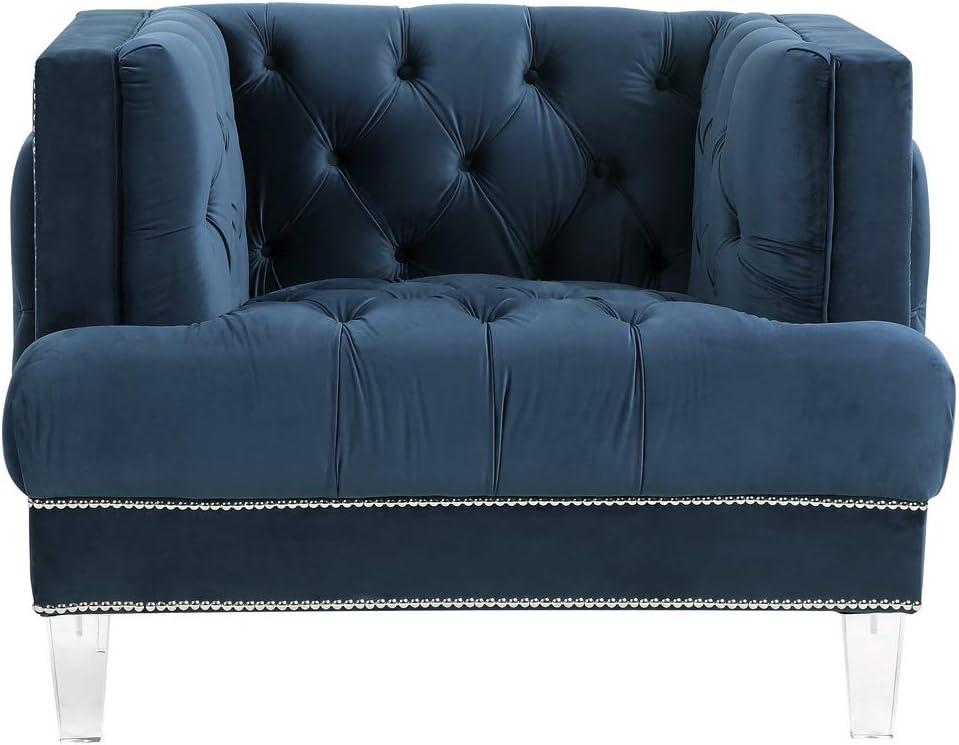 41" Ansario Chair Blue Velvet - Acme Furniture: Acrylic Legs, Nail-Head Trim, Tufted Square Back