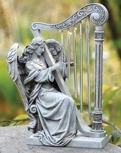9.75 In Angel With Harp Windchime Bereavement Figurines