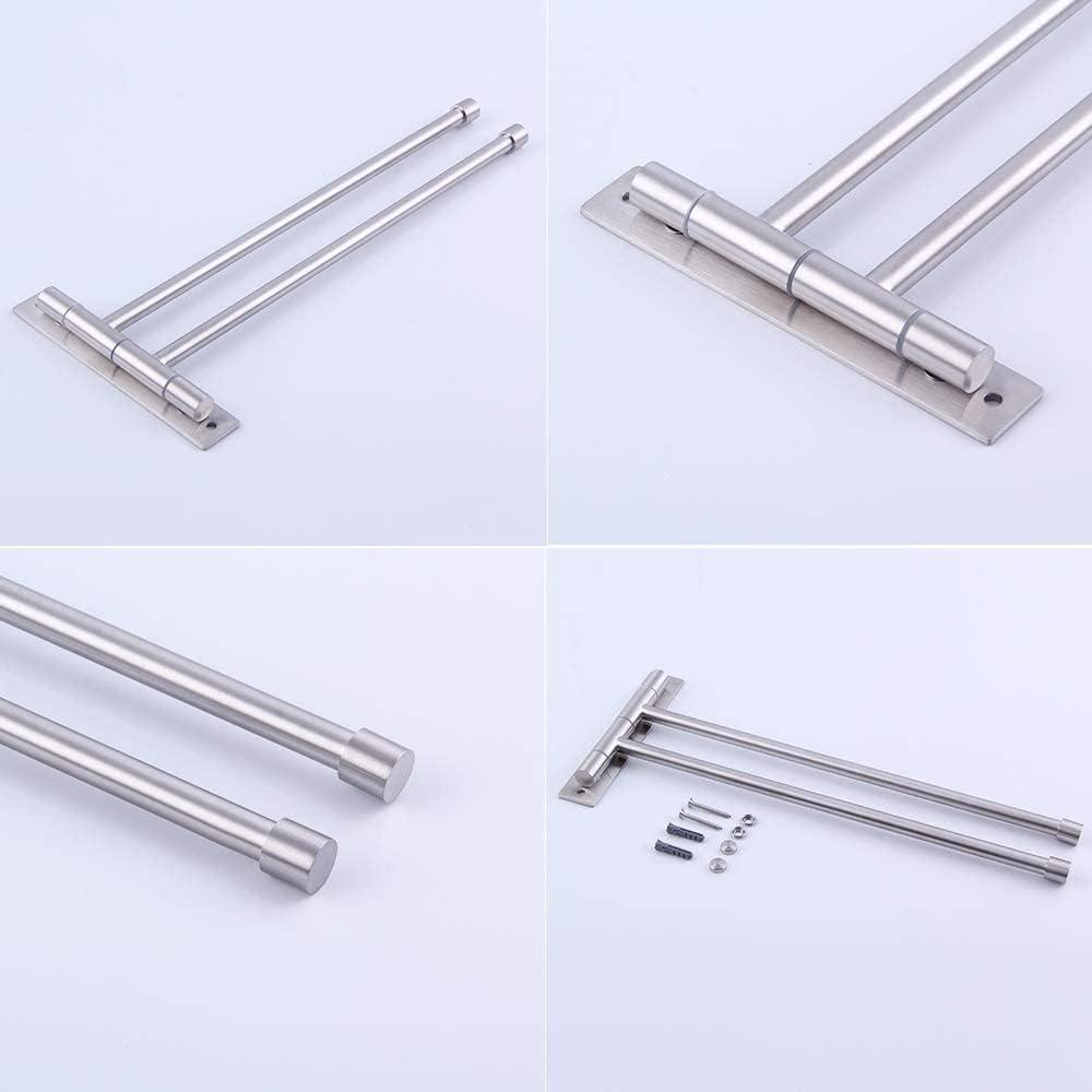 Stainless Steel Swing Out Towel Bar 2-Bar Folding Arm Swivel Hanger Bathroom Storage Organizer Rustproof Wall Mount Brushed Finish
