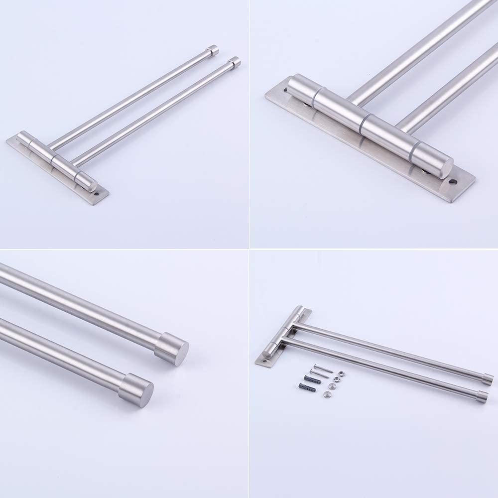 Stainless Steel Swing Out Towel Bar 2-Bar Folding Arm Swivel Hanger Bathroom Storage Organizer Rustproof Wall Mount Brushed Finish