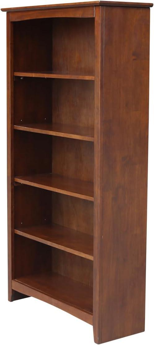 Transitional 60" Espresso Solid Wood Adjustable Bookcase