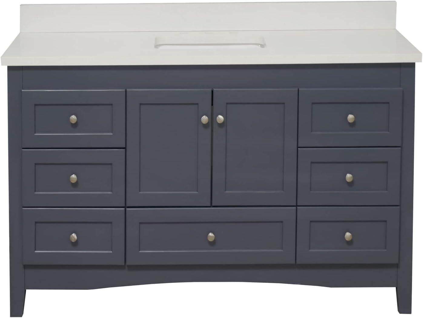 Abbey 60-inch Marine Gray Bathroom Vanity with Quartz Top