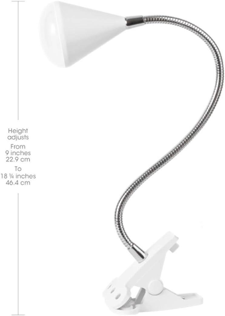 OttLite LED Cone Clip Lamp | Task Lamp, Desk Lamp | Sturdy Clip, Flexible Neck | White and Silver