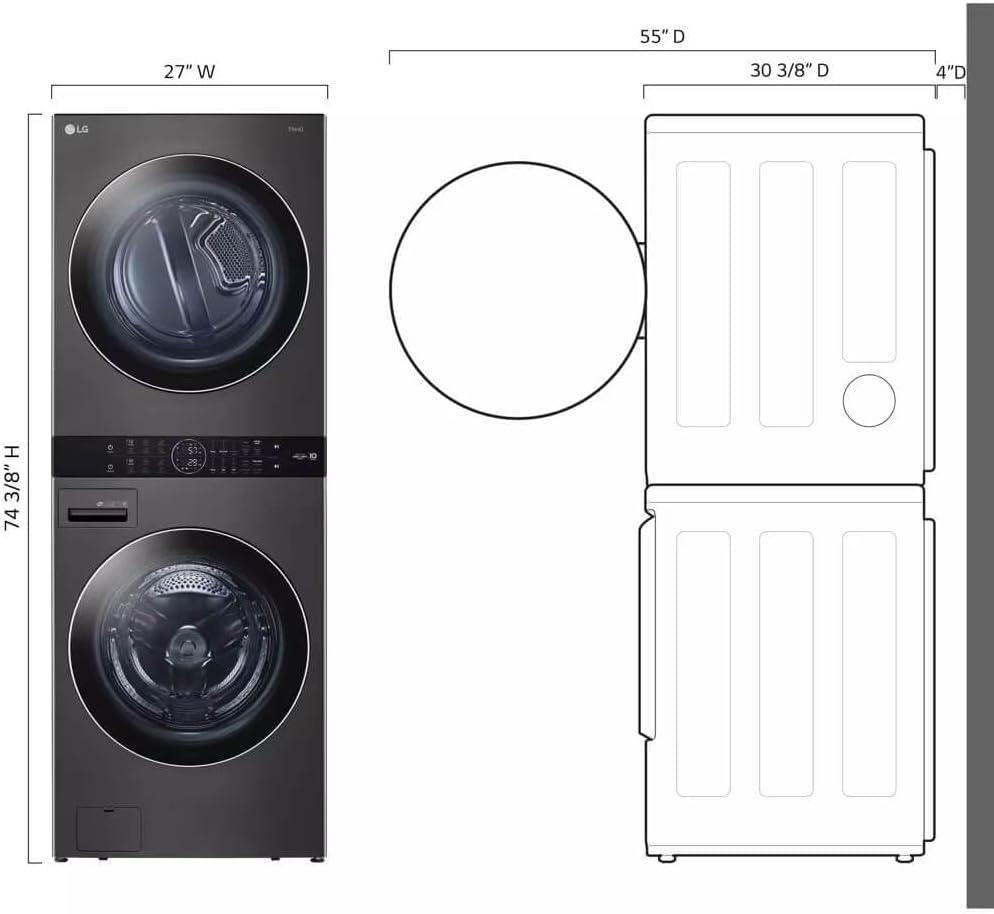 LG Single Unit Front Load WashTower with Center Control 4.5 cu. ft. Washer and 7.4 cu. ft. Gas Dryer
