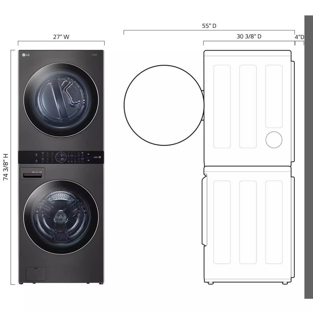 LG Single Unit Front Load WashTower with Center Control 4.5 cu. ft. Washer and 7.4 cu. ft. Gas Dryer